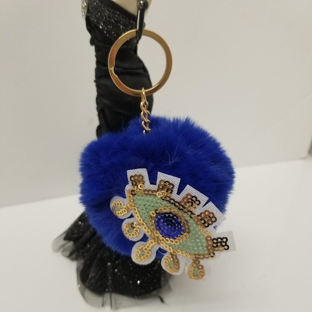 3/$25♥️ Evil Eye Blue Pom Pom Keychain New